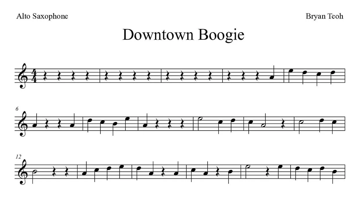 Noten von Downtown Boogie für Altsaxophon (Einfach), erste Zeilen