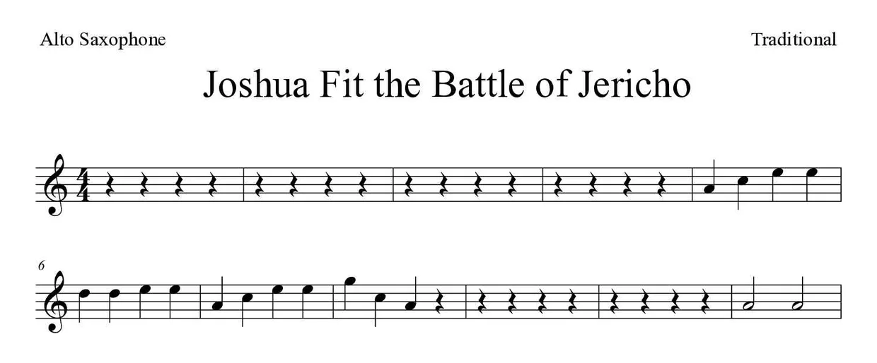 Noten von Joshua Fit the Battle of Jericho für Altsaxophon (Einfach), erste Zeilen