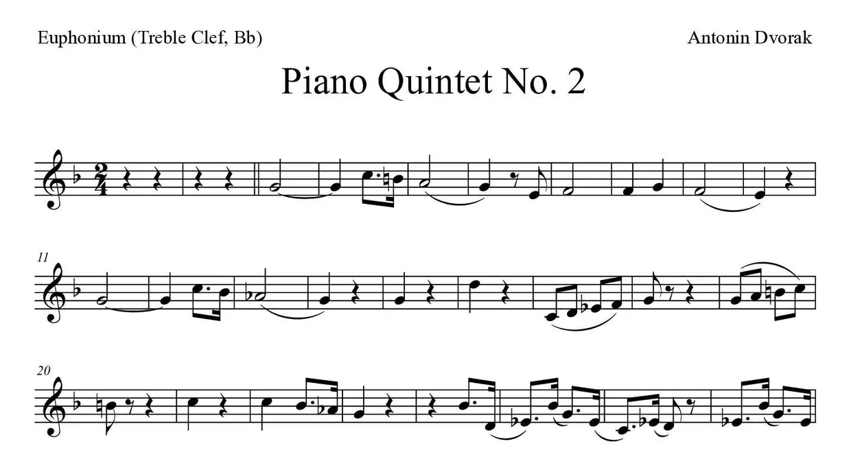 ‘Piano Quintet No. 2’ Euphonium (Treble Clef, Bb) 악보의 첫 몇 줄