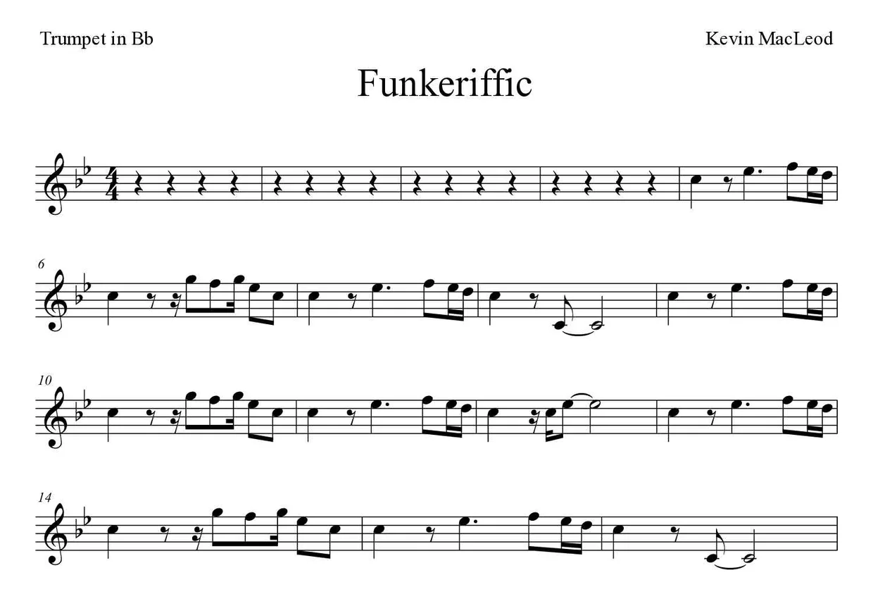 「Funkeriffic」Trumpet in Bb用楽譜の最初の数段