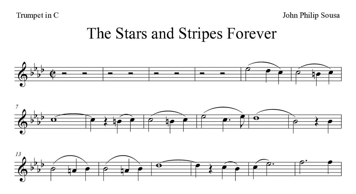 Partitura de The Stars and Stripes Forever para trompete em Do, primeiras linhas