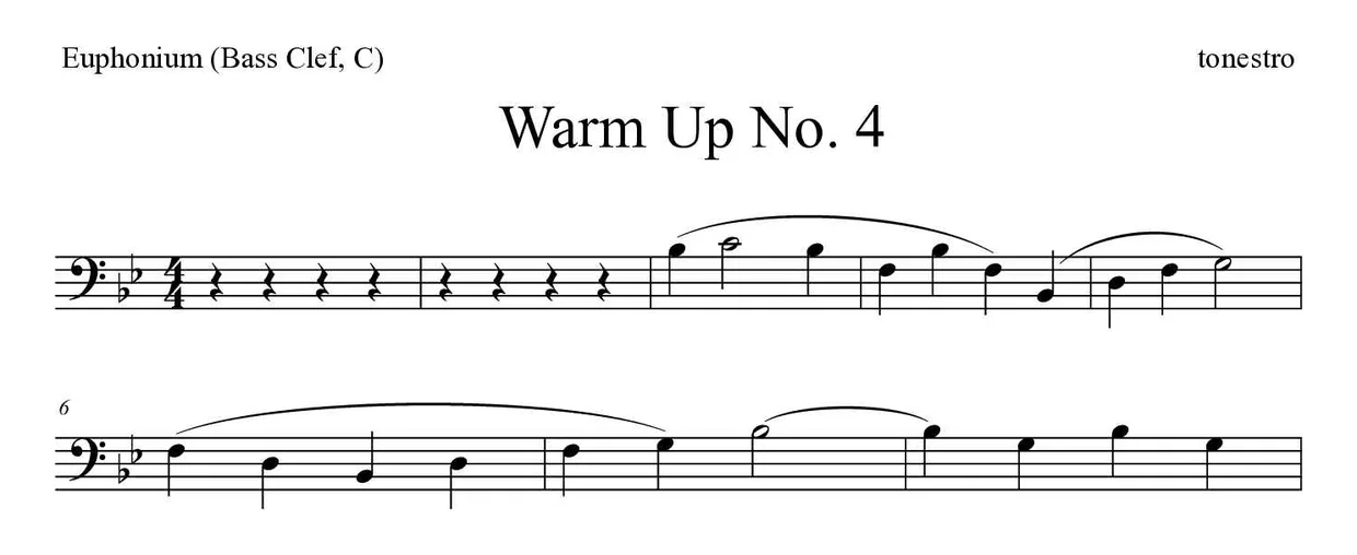 《Warm Up No. 4》上低音号（低音谱号，C）乐谱前几行