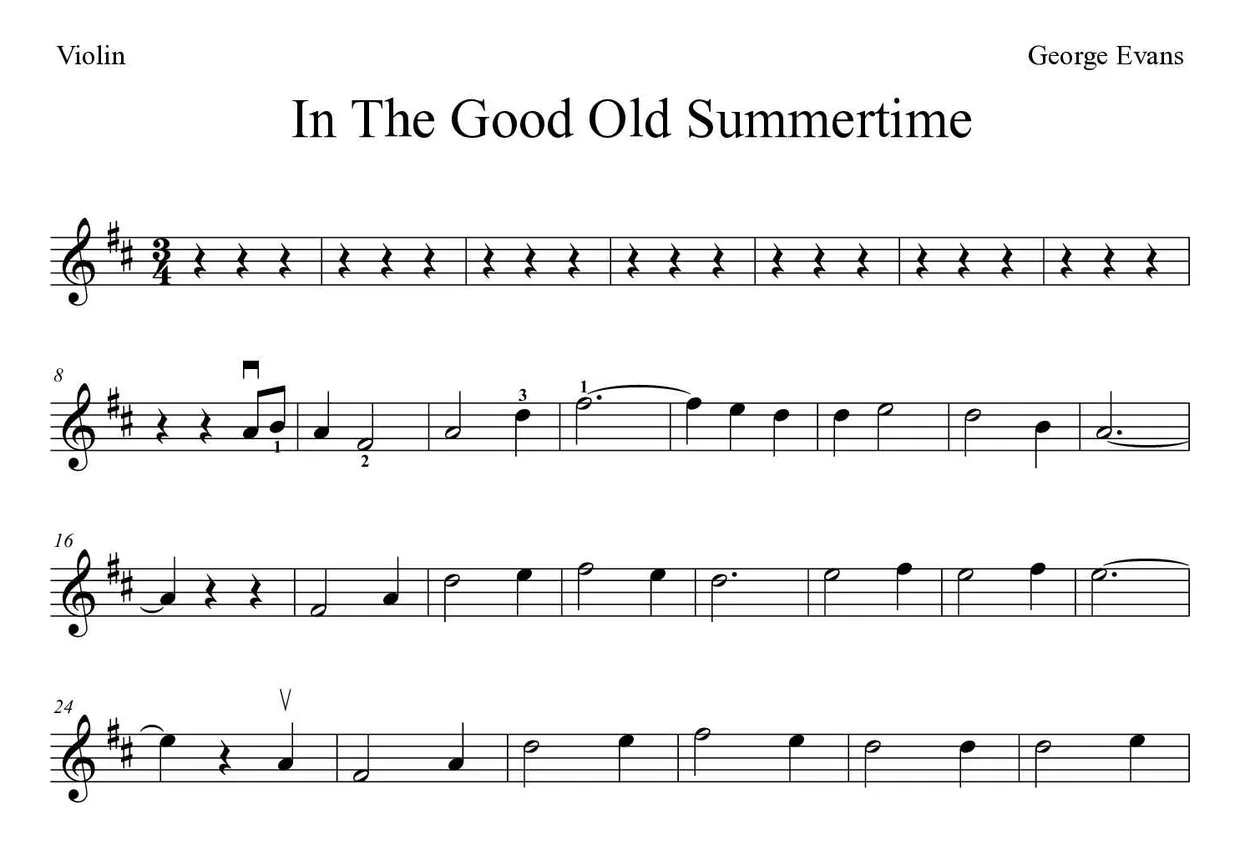‘In The Good Old Summertime’ Violin 악보의 첫 몇 줄