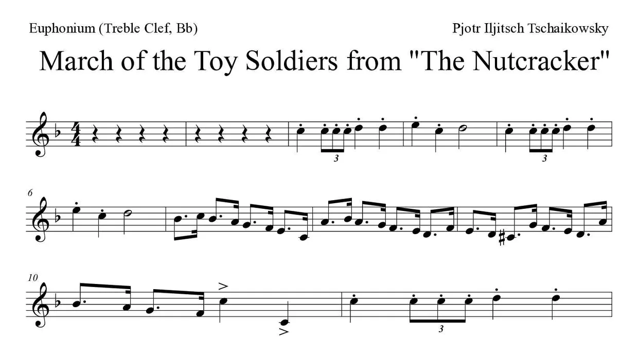 Partition de March of the Toy Soldiers from "The Nutcracker" pour euphonium (clé de sol, si bémol), premières lignes