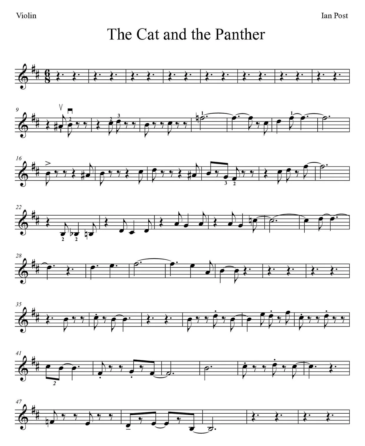 Noten von The Cat and the Panther für Geige (Experte), erste Zeilen