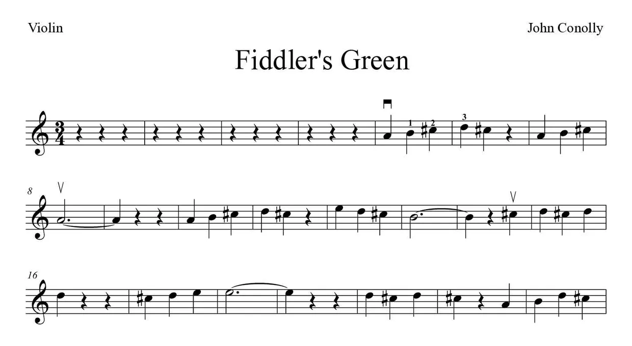 Noten von Fiddler's Green für Geige (Mittel), erste Zeilen