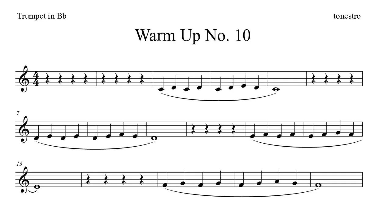 Noten von Warm Up Nr. 10 für Trompete in B (Einfach), erste Zeilen