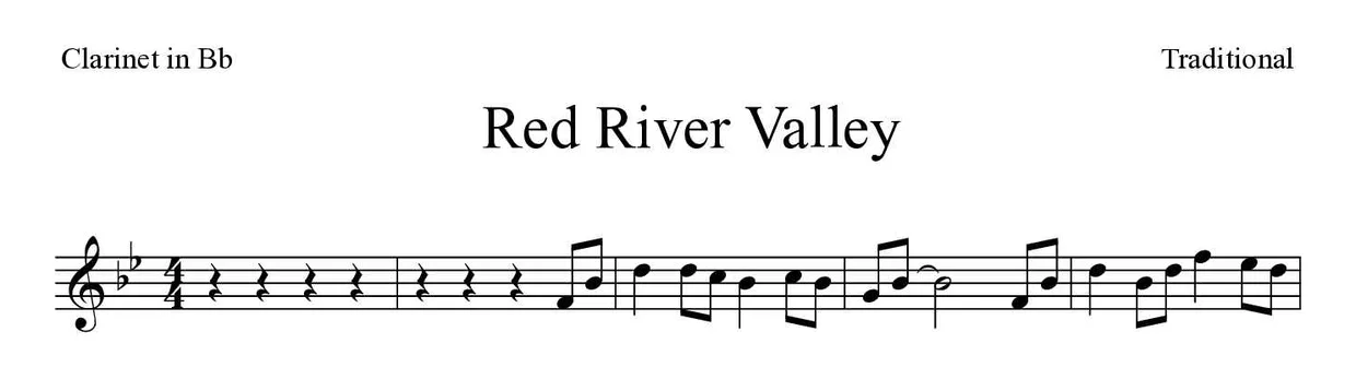 Partition de Red River Valley pour clarinette, premières lignes