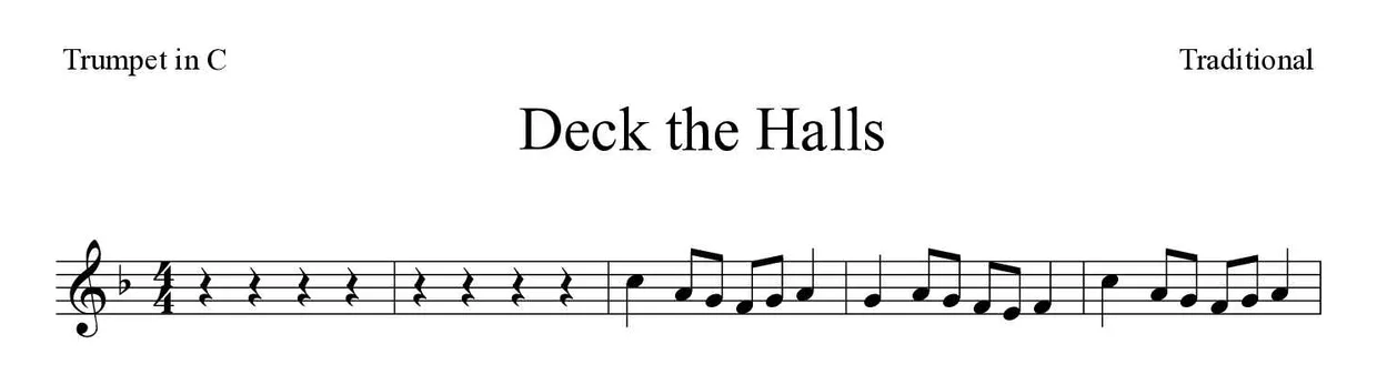Noten von Deck the Halls für Trompete in C (Einfach), erste Zeilen