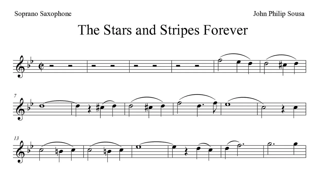 Partition de The Stars and Stripes Forever pour saxophone soprano, premières lignes