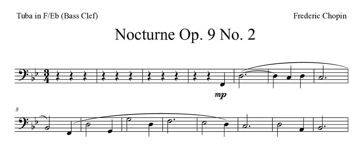 《Nocturne Op. 9 No. 2》F/Eb大号(低音谱号)乐谱前几行
