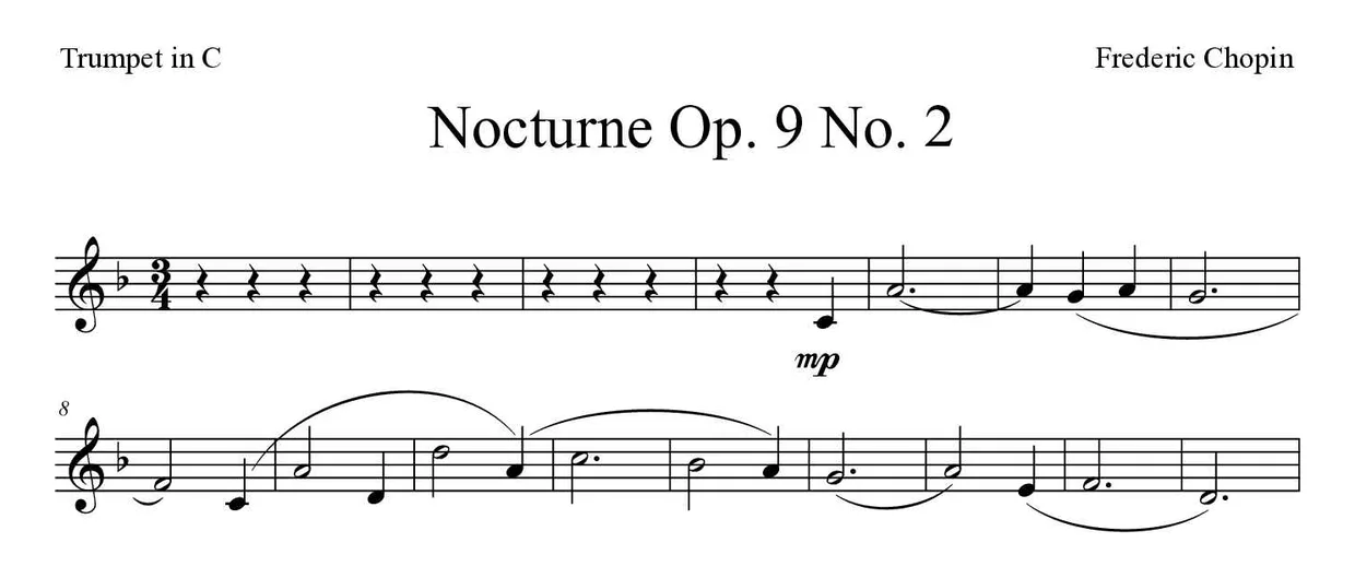 Spartito di Nocturne Op. 9 No. 2 per trumpet in C, prime righe
