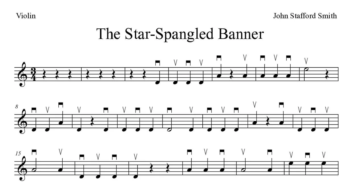 Spartito di The Star-Spangled Banner per violin, prime righe