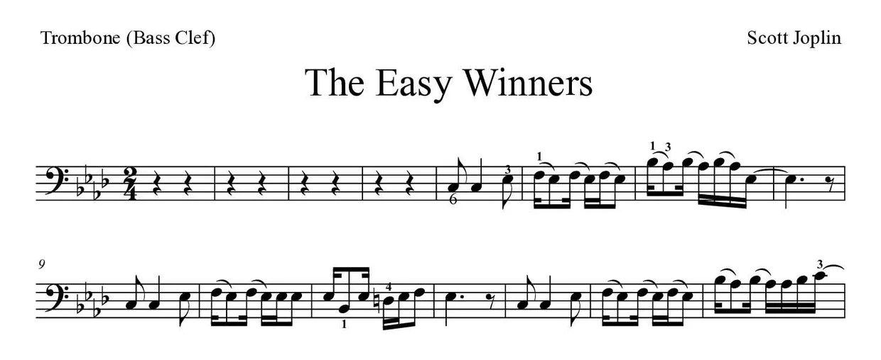 Spartito di The Easy Winners per trombone, prime righe