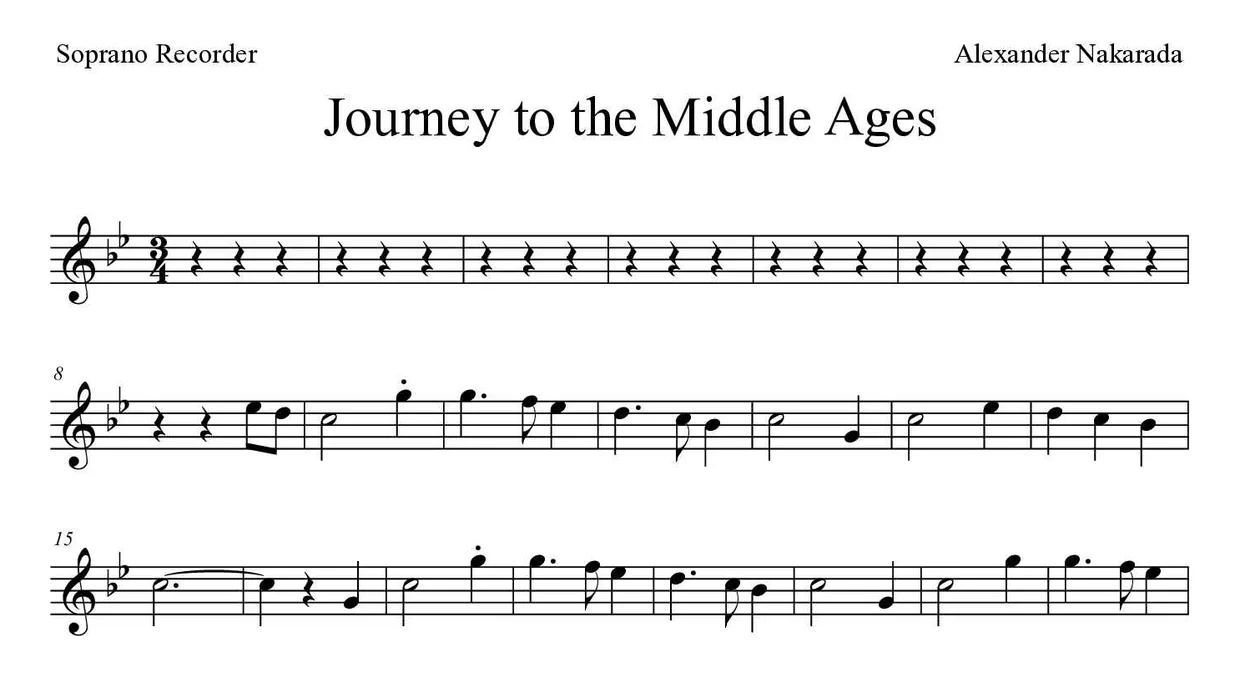 Partition de Journey to the Middle Ages pour flûte à bec, premières lignes