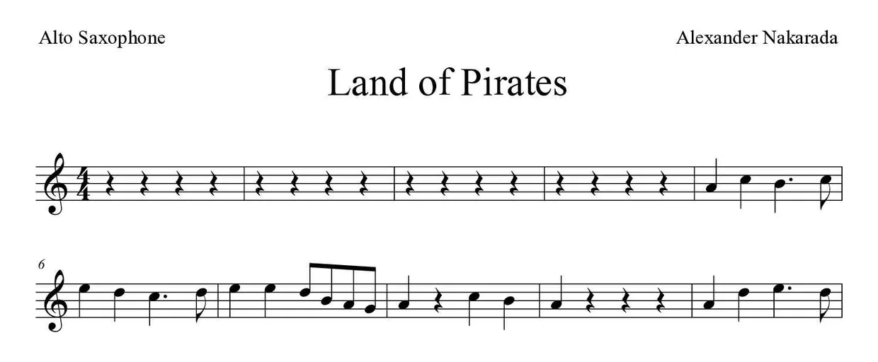 Noten von Land of Pirates für Altsaxophon (Einfach), erste Zeilen