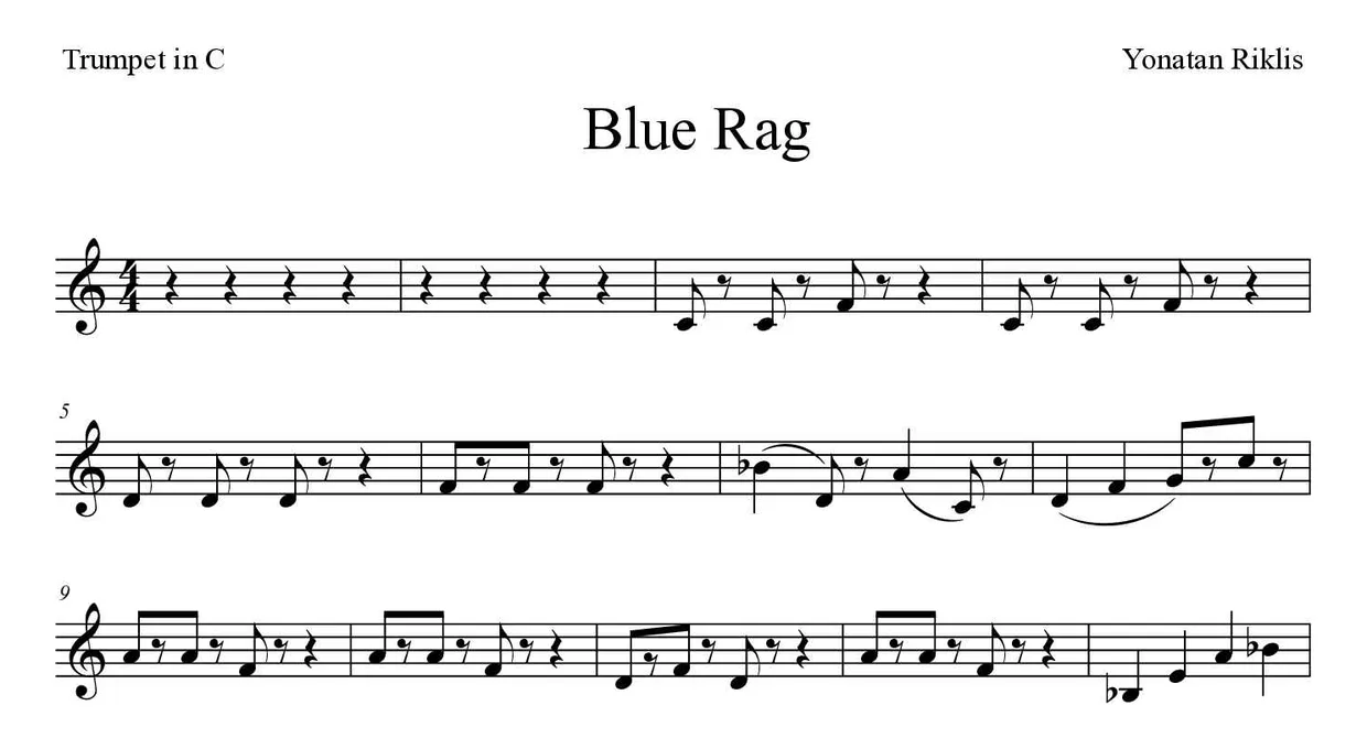 Spartito di Blue Rag per trumpet in C, prime righe