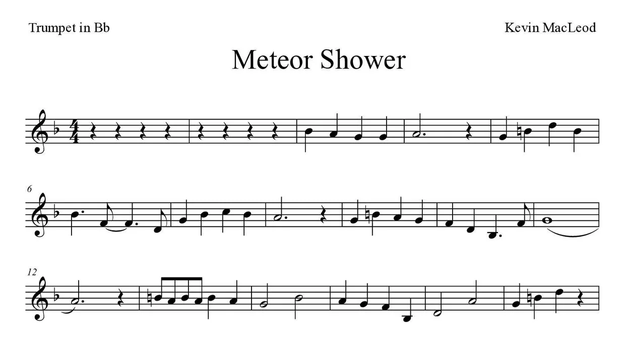 「Meteor Shower」Trumpet in Bb用楽譜の最初の数段