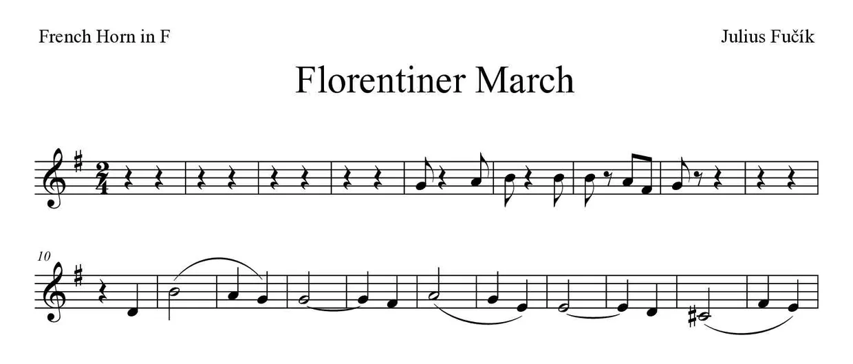 ‘Florentiner March’ French Horn 악보의 첫 몇 줄
