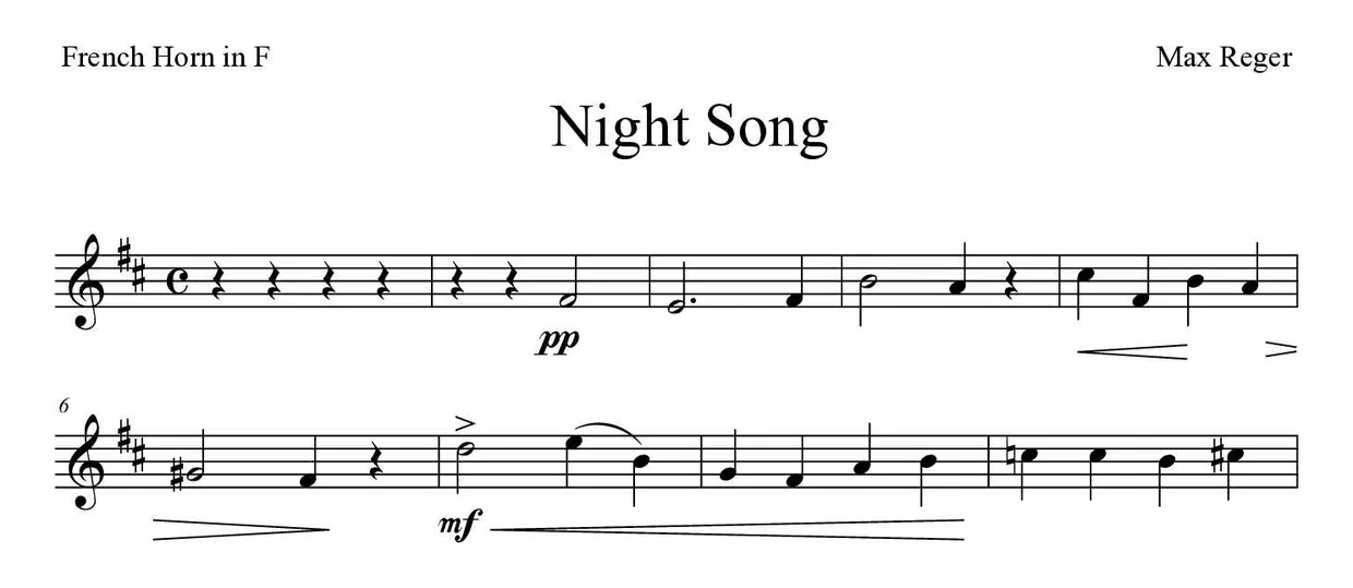 Sheet music of Night Song for French horn (Hard), first lines