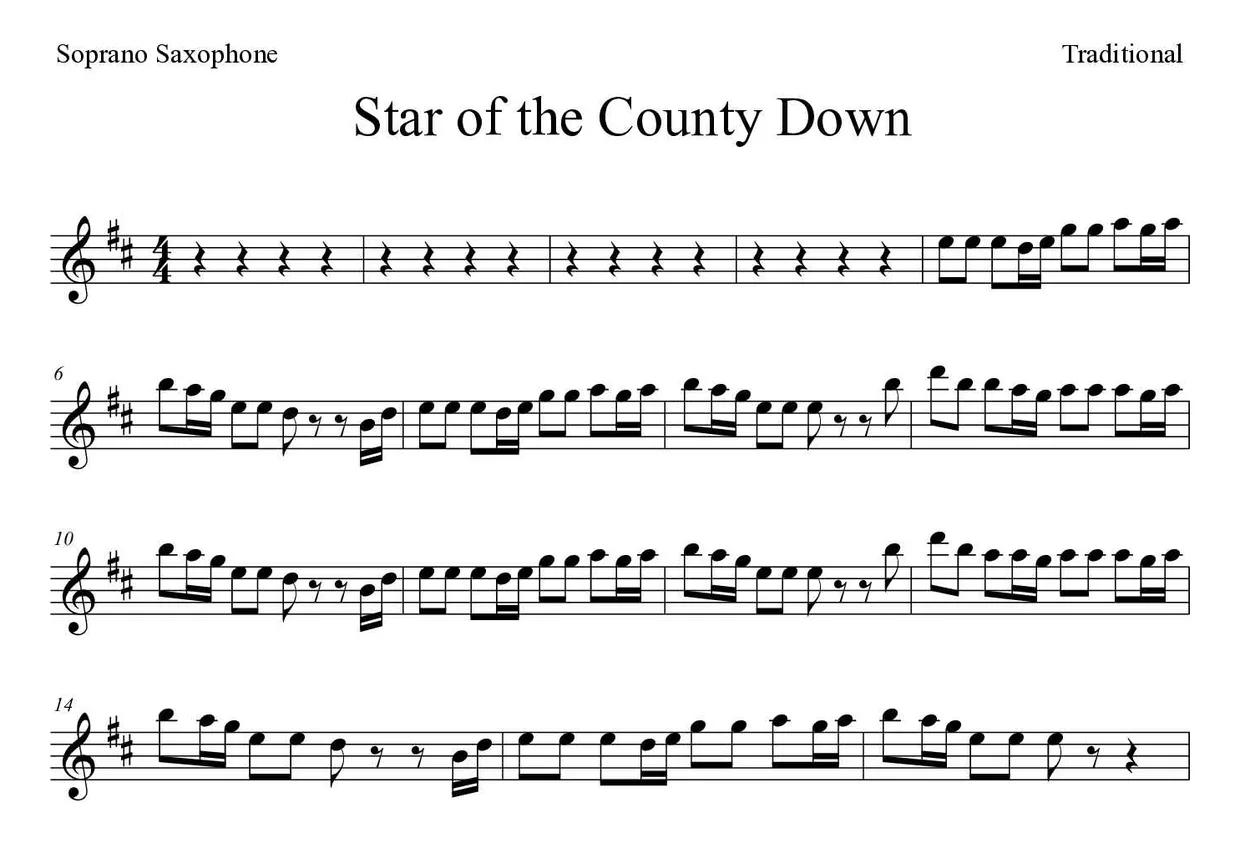 Partition de Star of the County Down pour saxophone soprano, premières lignes