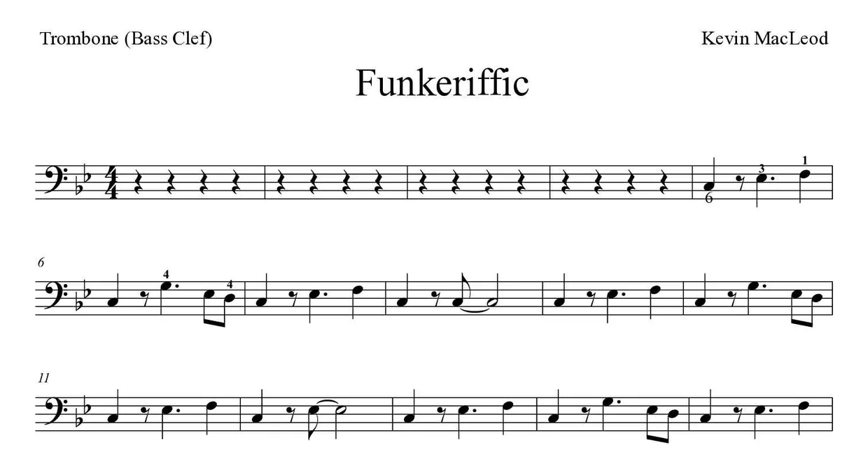 「Funkeriffic」Trombone用楽譜の最初の数段