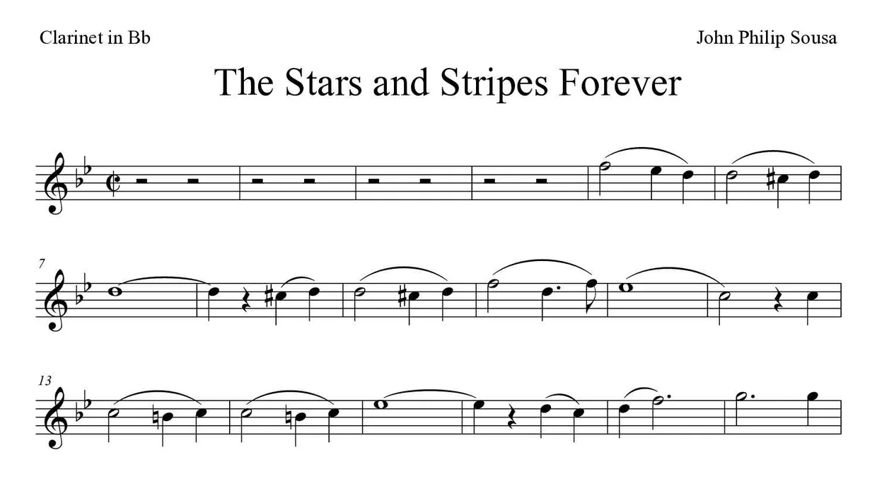 Spartito di The Stars and Stripes Forever per clarinet, prime righe