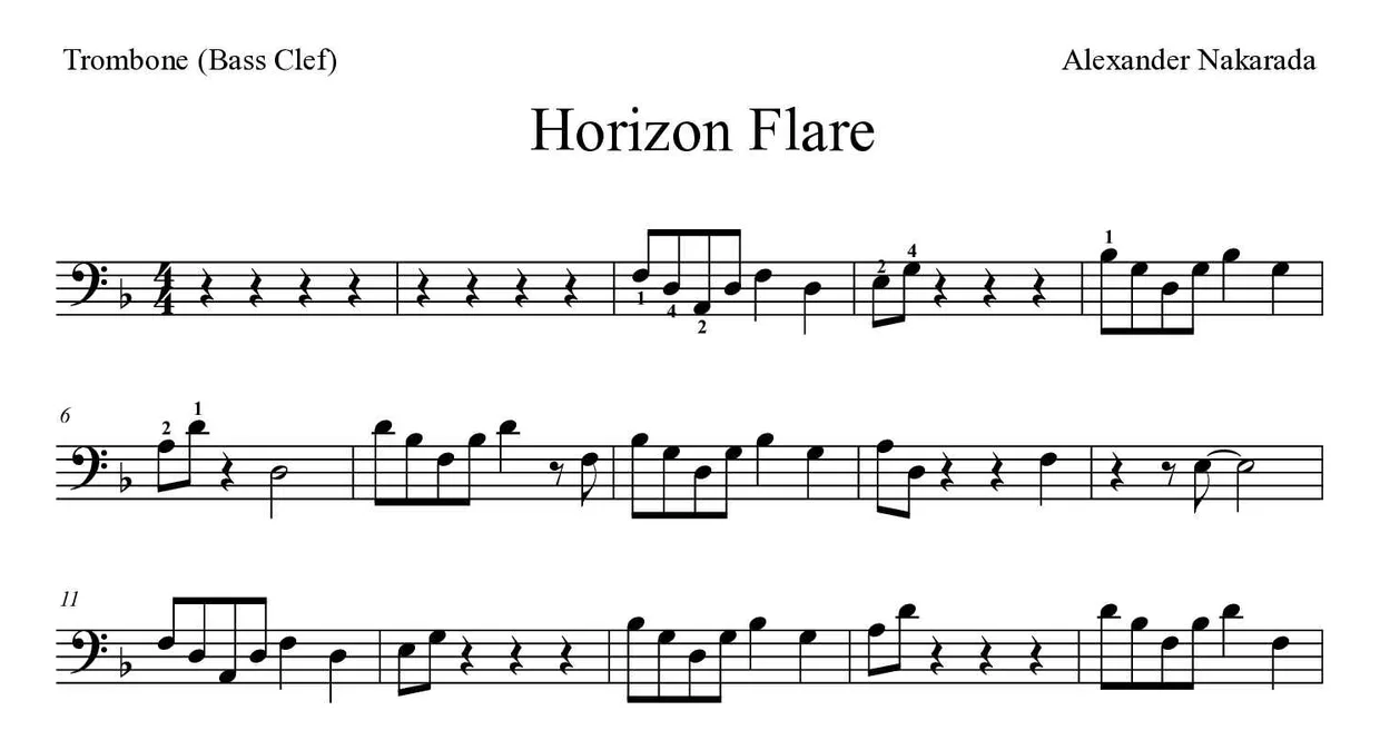 Spartito di Horizon Flare per trombone, prime righe