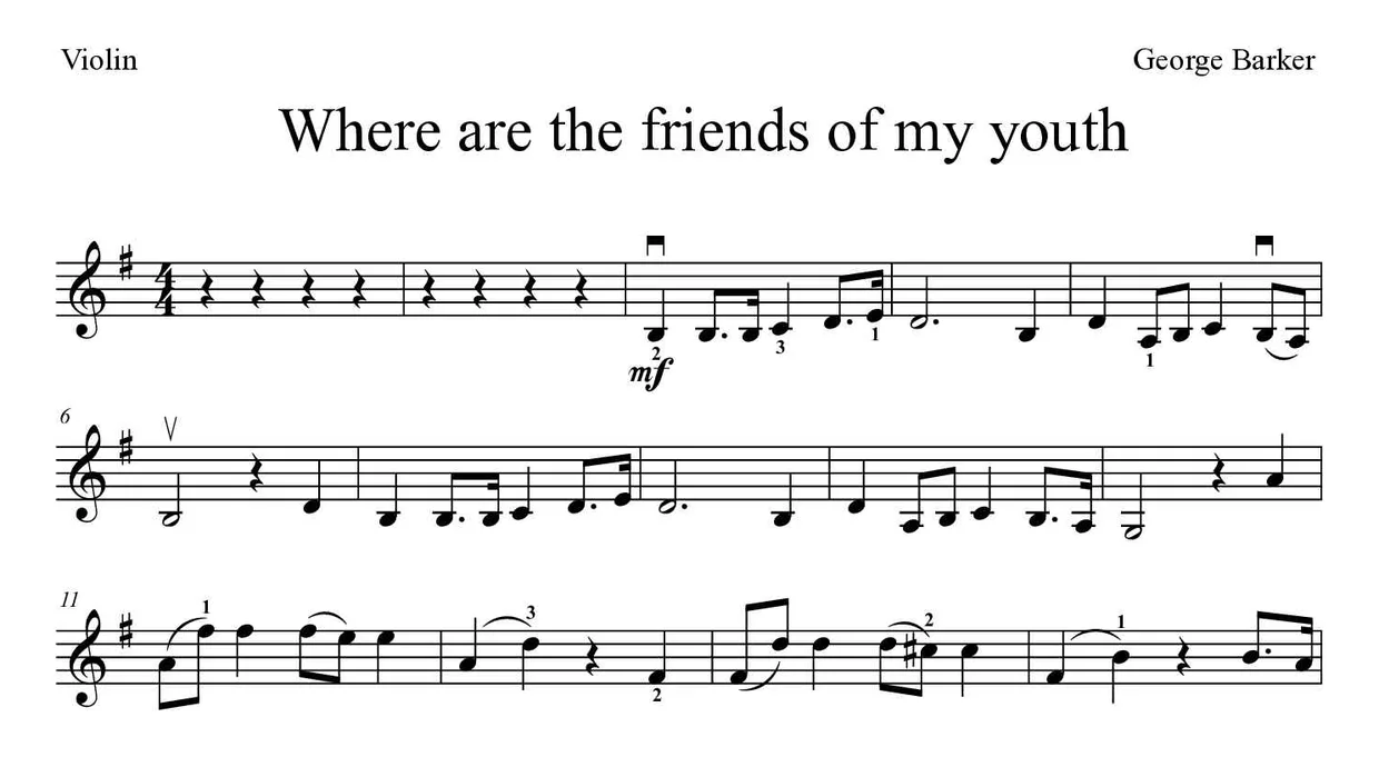 Partitura de Where are the friends of my youth para violino, primeiras linhas