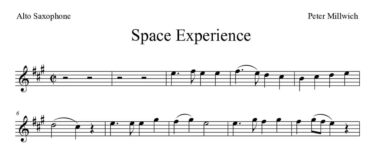 Partition de Space Experience pour saxophone alto, premières lignes