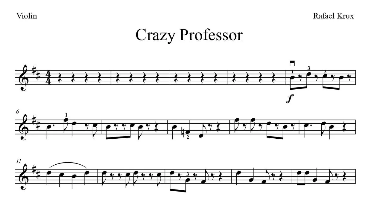 Partitura de Crazy Professor para violín, primeras líneas