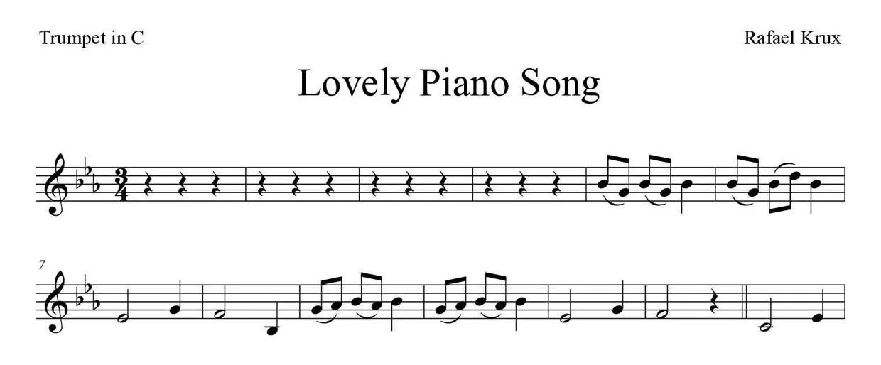 Sheet music of Lovely Piano Song for trumpet in C (Medium), first lines