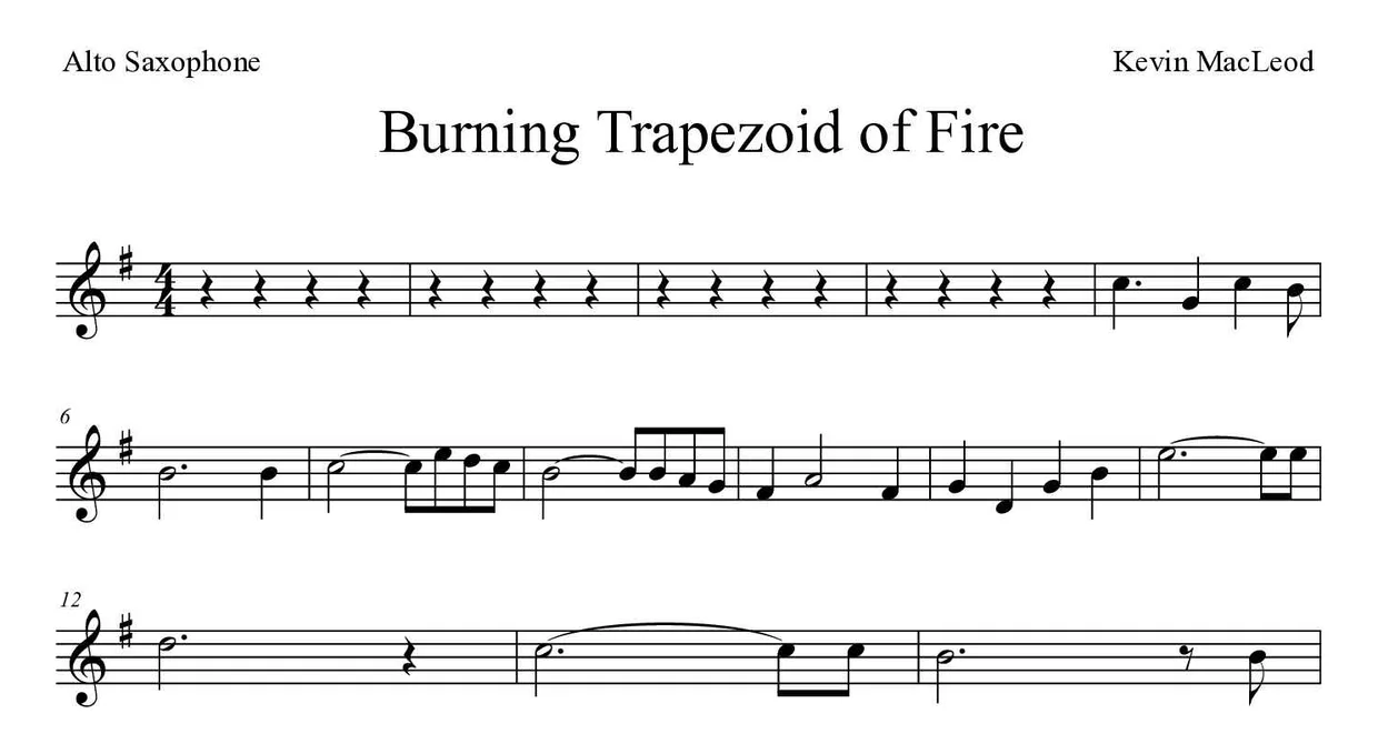 Sheet music of Burning Trapezoid of Fire for alto saxophone (Easy), first lines