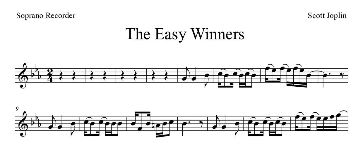 Partition de The Easy Winners pour flûte à bec, premières lignes