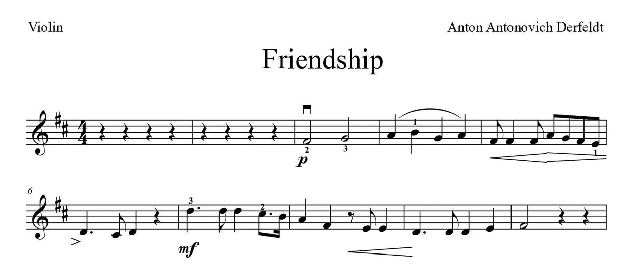 Noten von Freundschaft für Geige (Experte), erste Zeilen