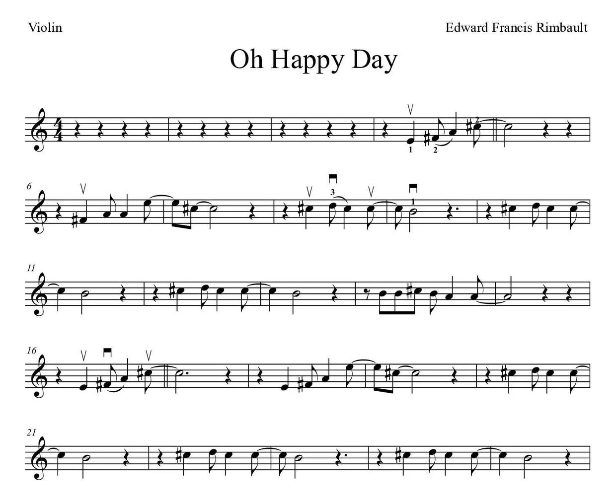 Noten von Oh Happy Day für Geige (Mittel), erste Zeilen