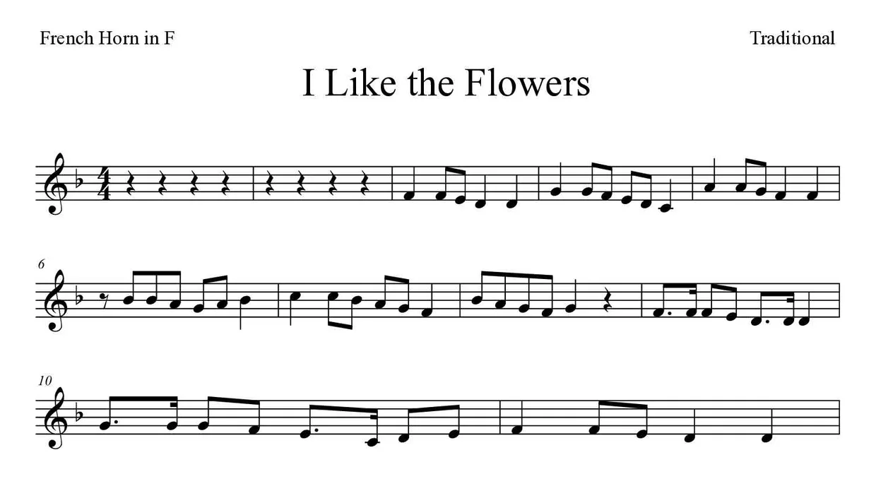 Partition de I Like the Flowers pour cor d'harmonie, premières lignes