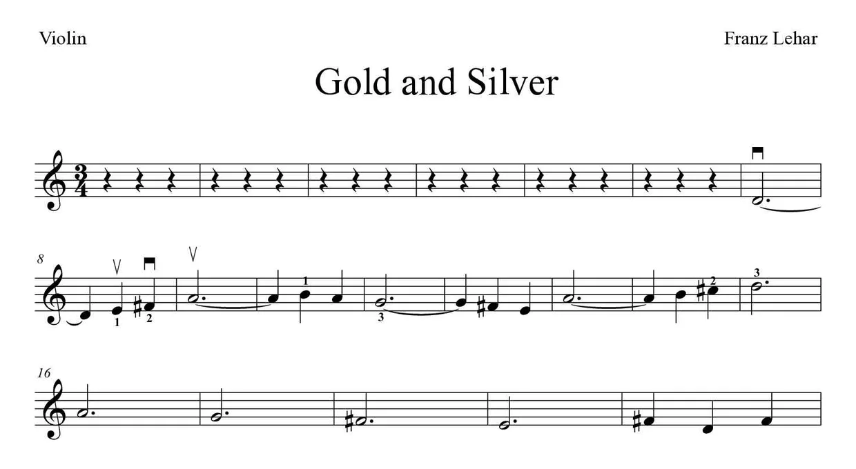 Bladmuziek van Gold and Silver voor violin, eerste regels