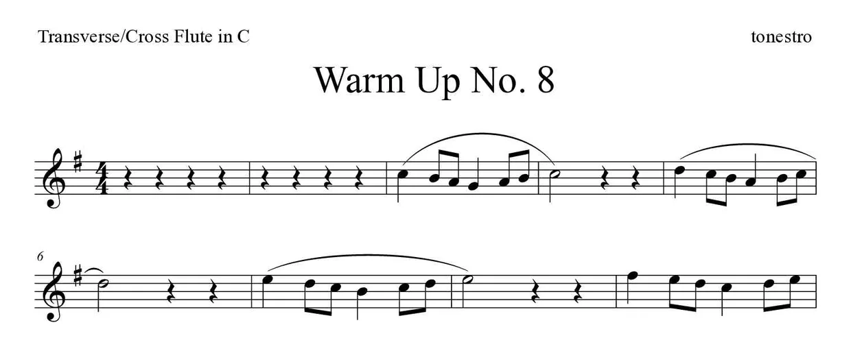 Noten von Warm Up Nr. 8 für Querflöte (Einfach), erste Zeilen