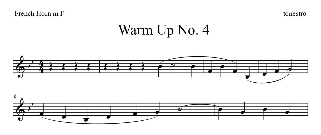 Noten von Warm Up Nr. 4 für Horn (Mittel), erste Zeilen