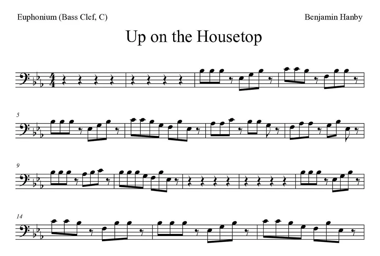 Noten von Up on the Housetop für Euphonium (Bassschlüssel, C) (Einfach), erste Zeilen