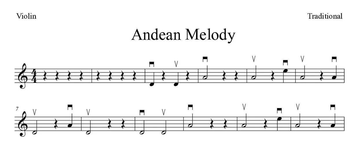 Sheet music of Andean Melody for violin (Easy), first lines