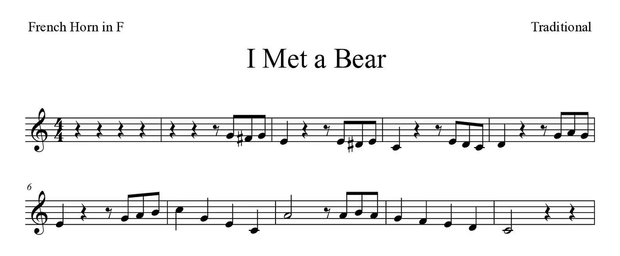 Spartito di I Met a Bear per French horn, prime righe