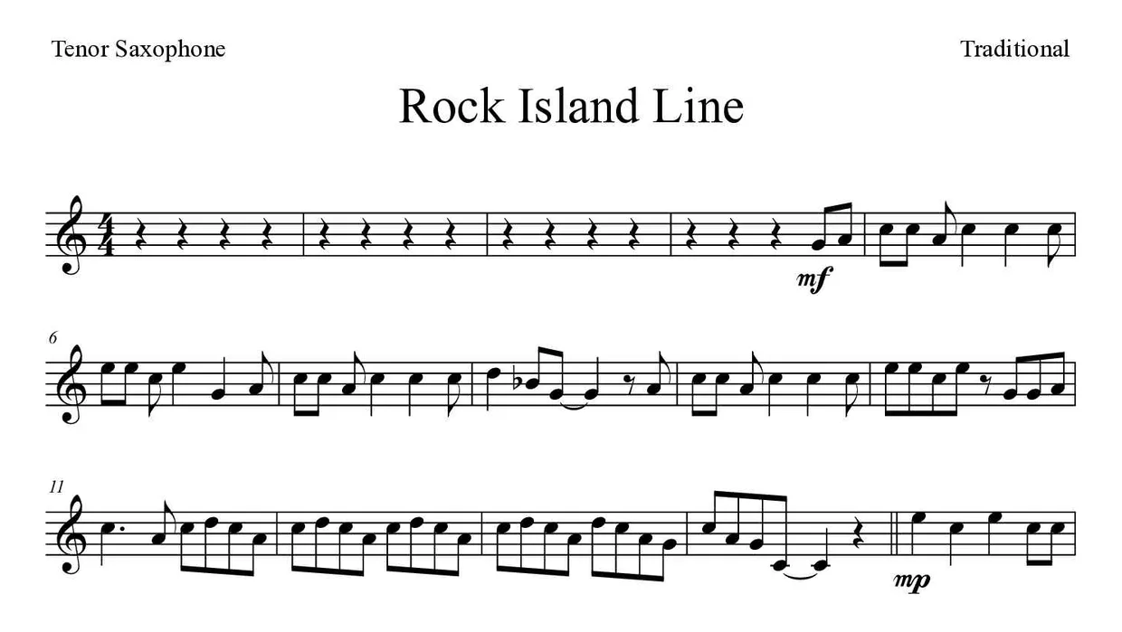 Noten von Rock Island Line für Tenorsaxophon (Schwer), erste Zeilen