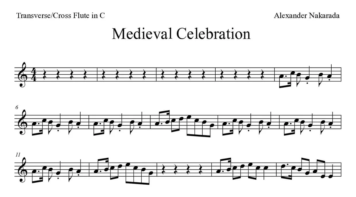 Noten von Medieval Celebration für Querflöte (Schwer), erste Zeilen