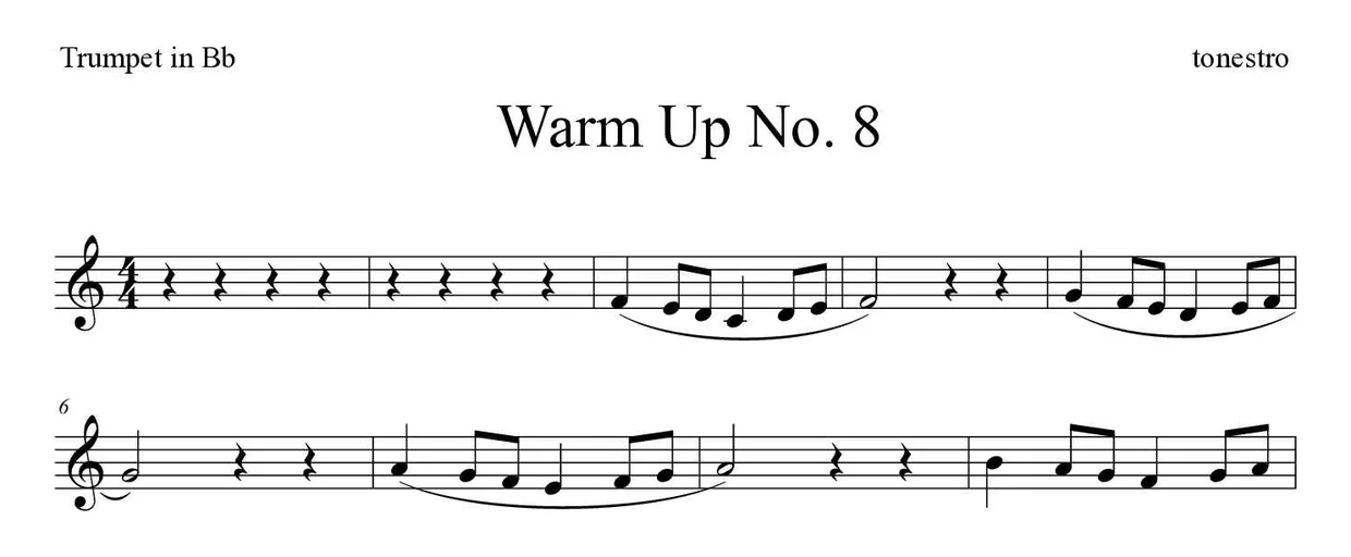 Noten von Warm Up Nr. 8 für Trompete in B (Einfach), erste Zeilen