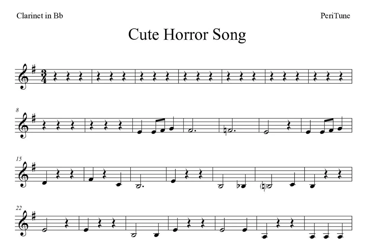 Partition de Cute Horror Song pour clarinette, premières lignes