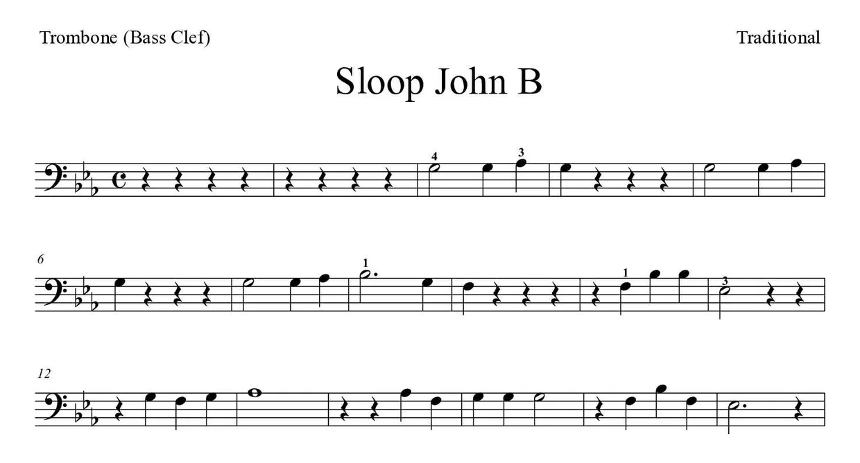 Noten von Sloop John B für Posaune (Mittel), erste Zeilen