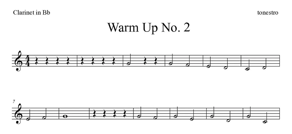 Partition de Warm Up No. 2 pour clarinette, premières lignes