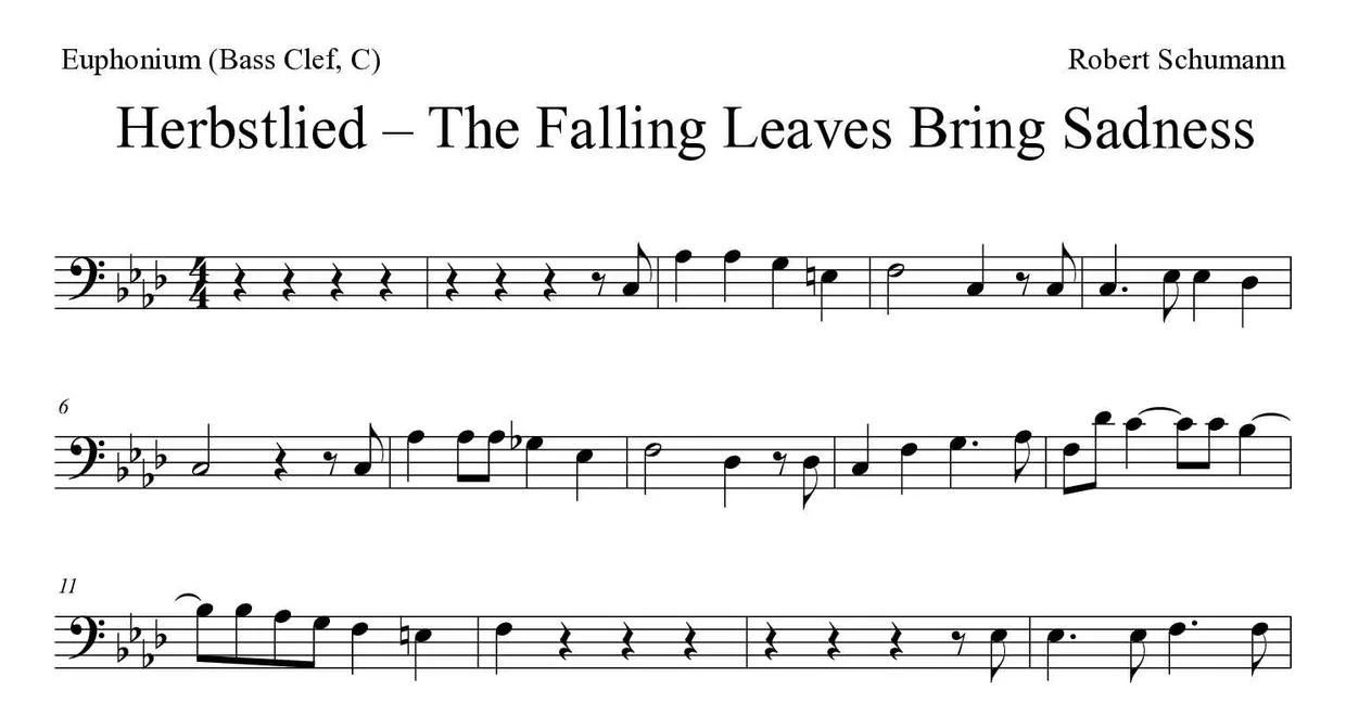 ‘Herbstlied’ Euphonium (Bass Clef, C) 악보의 첫 몇 줄
